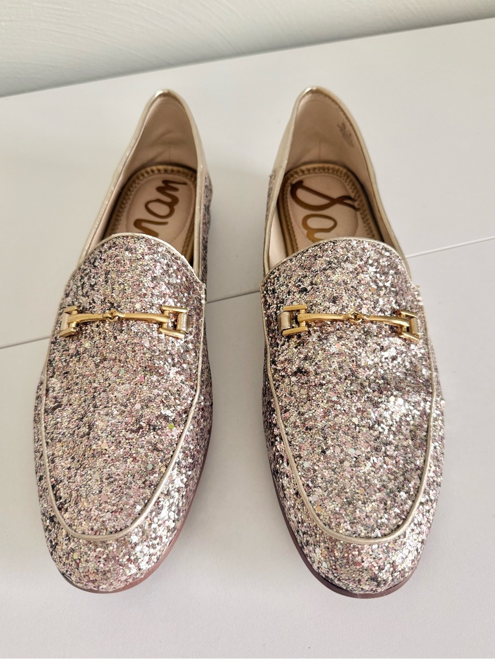✨ Sam Edelman Loraine Glitter Horsebit Loafers – Rose Gold Sparkle – W Size 10 ✨ - Picture 2 of 6